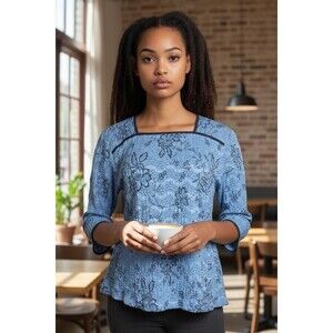 Vintage Dressbarn Top, Size 1X,3/4 Sleeve, Square Neck, Streach